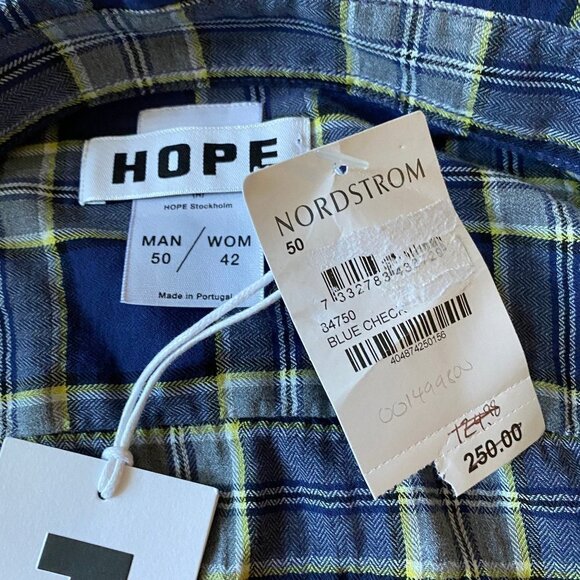 HOPE BNWT Mens Shirt Long Sleeve Blue Plaid - Picture 10 of 11